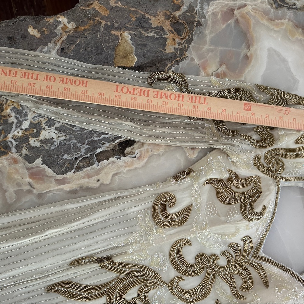 Vintage Alyce Designs Silk White and Gold Beaded Gown - Picture 5 of 13